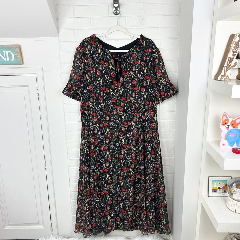 Mikael Aghal Shimmer Floral Midi Dress Size 10